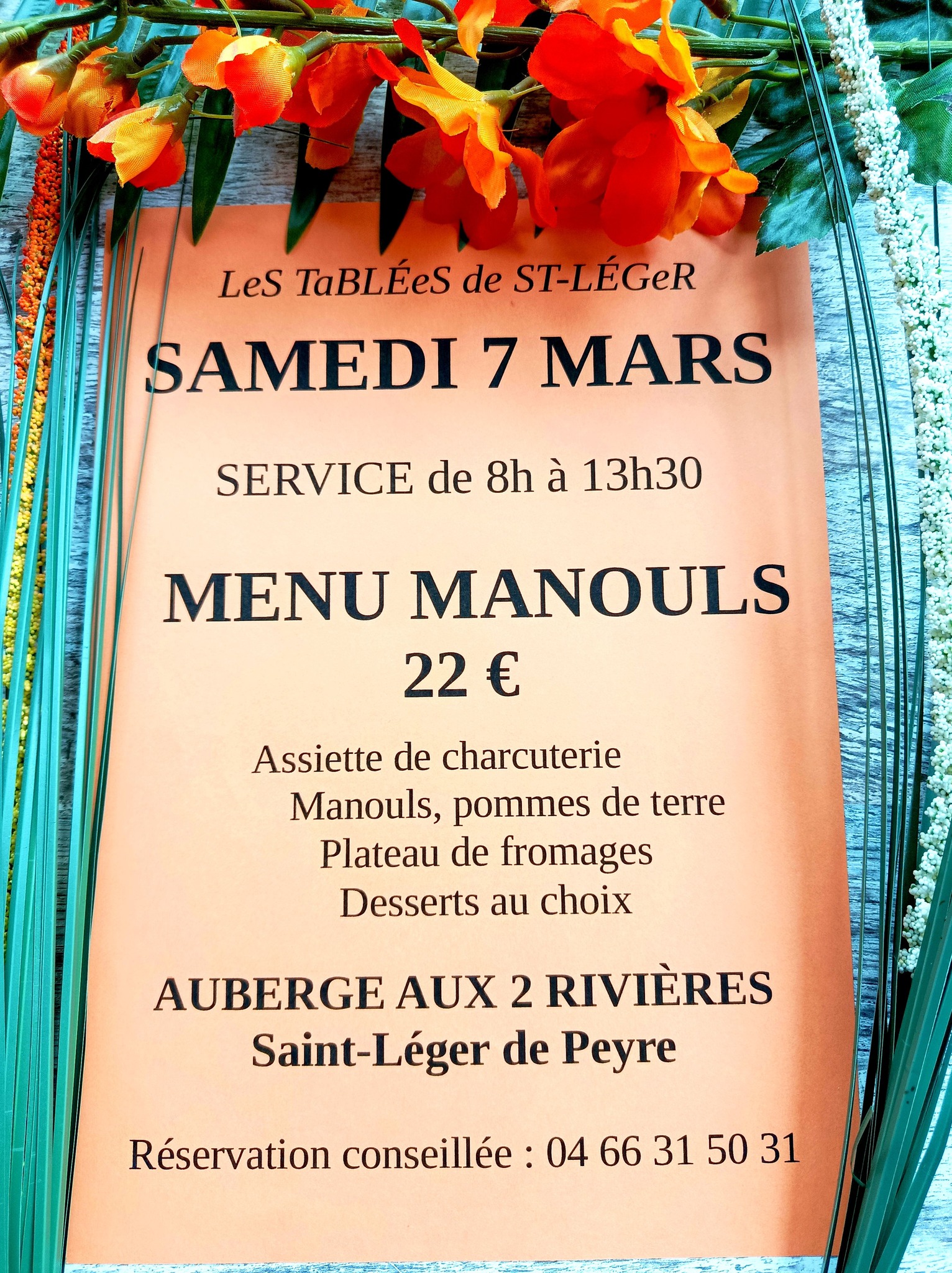 LES TABLÉES DE ST LÉGER - MENU MANOULS