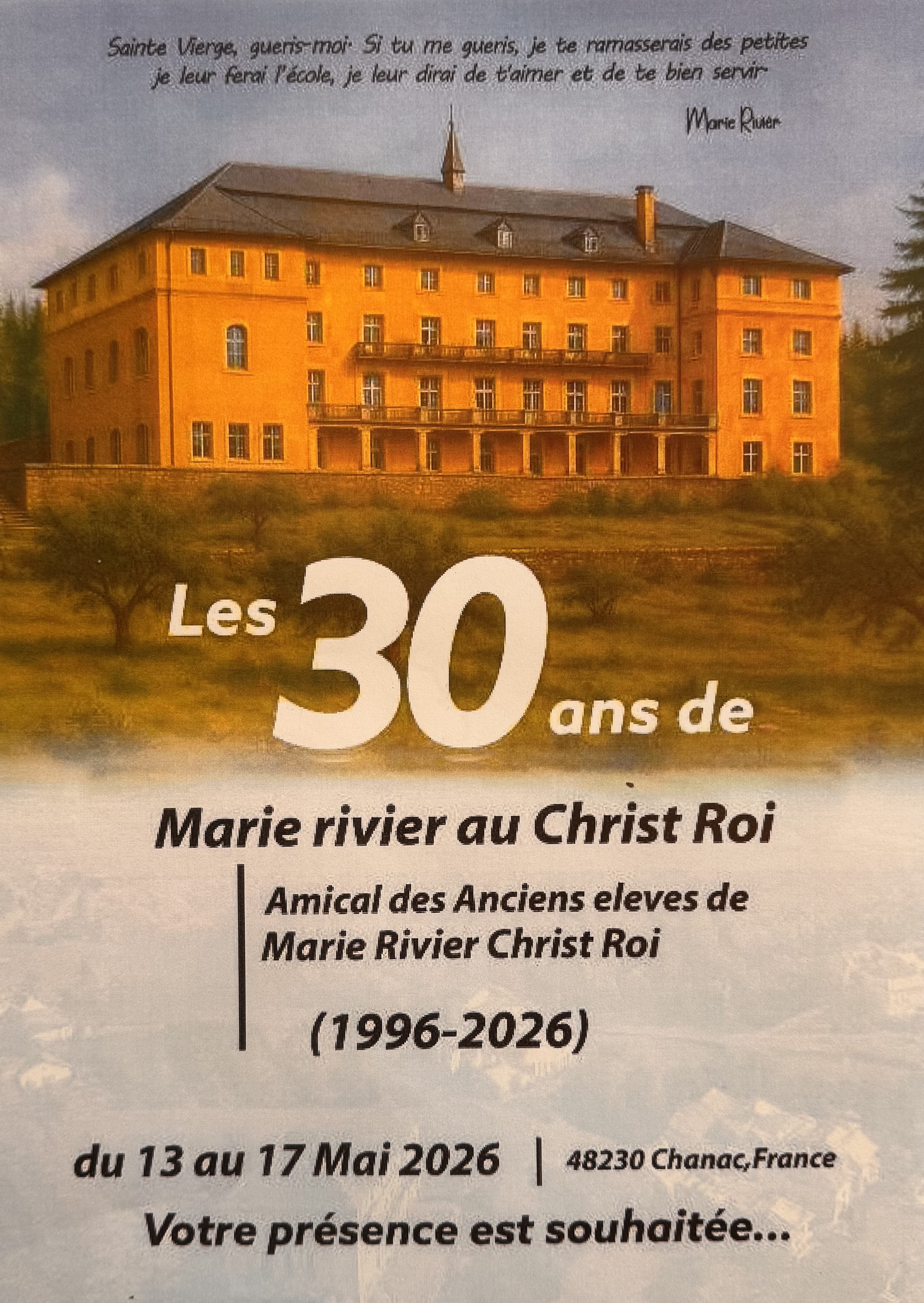 LES 30 ANS DE L'ÉCOLE MARIE RIVIER — visuel événement