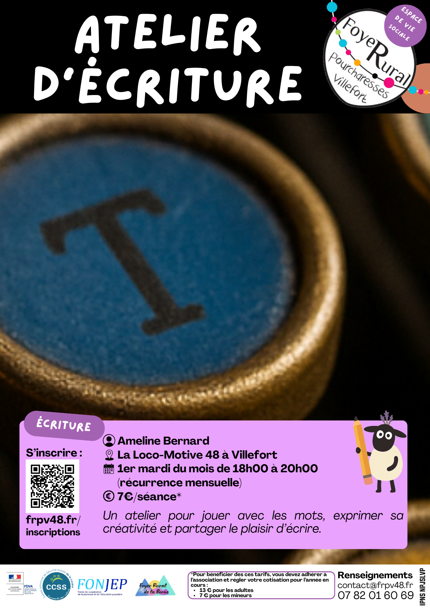 ATELIER D'ÉCRITURE MENSUEL