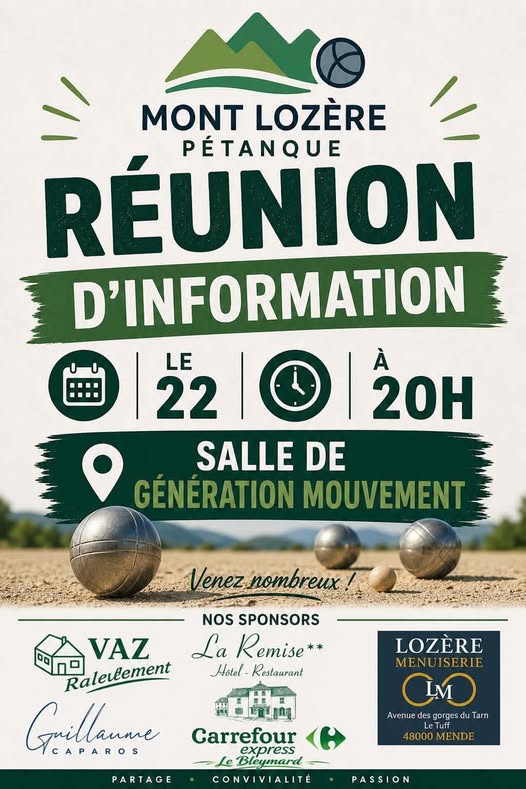 RÉUNION D'INFORMATION MONT LOZÈRE PÉTANQUE