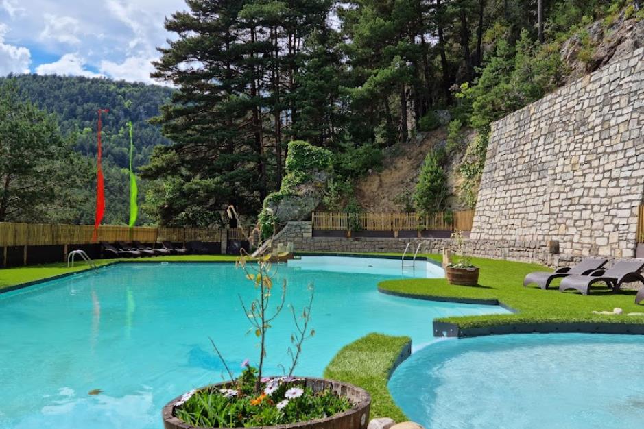 piscine bassin et mur pierre 